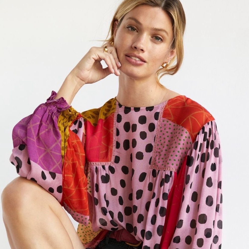 Anthropologie Miranda Peasant Blouse in Rosy Bloom